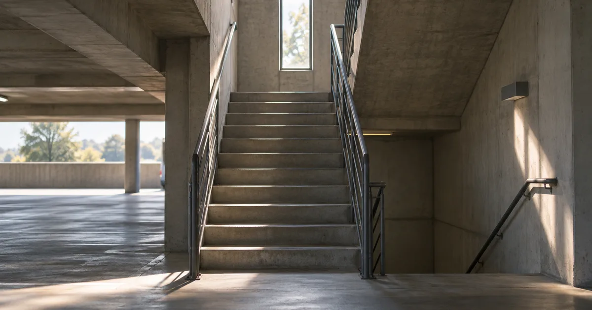 A young professional in business casual clothing checking their phone in an office hallway before stepping out