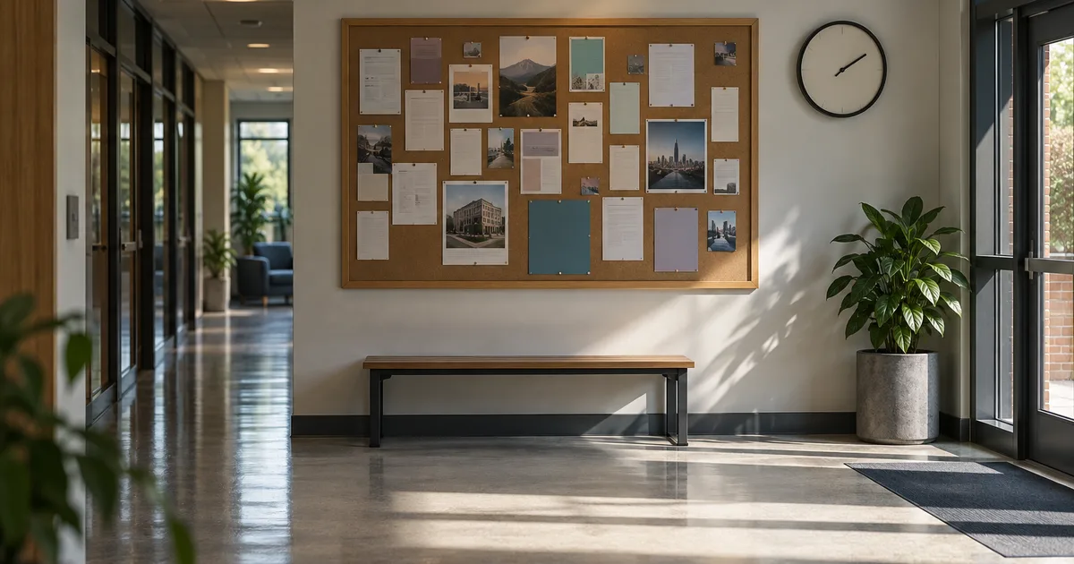 A young professional reviewing a printed I-20 form and desk calendar near a laptop, soft window light, focused workspace scene