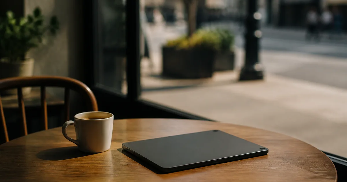 A person checking an immigration case status webpage on a laptop at a home desk, with a coffee cup and folder of documents nearby