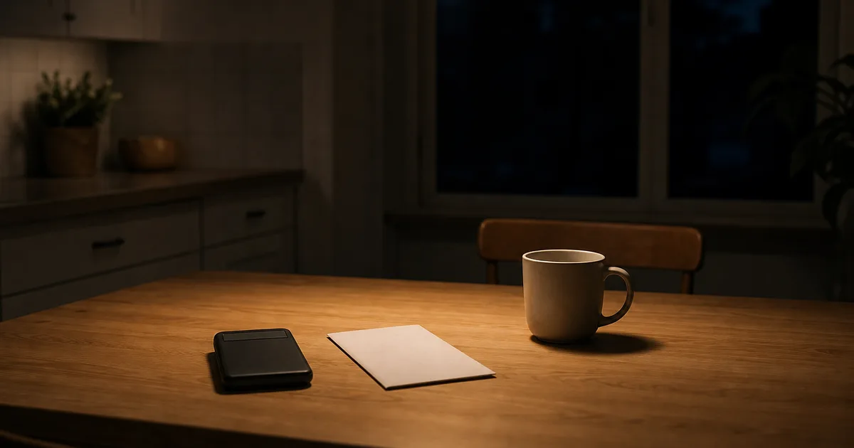 A student reviewing tuition paperwork and a laptop at a campus library desk in the evening