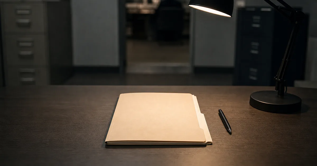 A student reviews printed visa paperwork beside a laptop at a kitchen table under warm evening lamp light