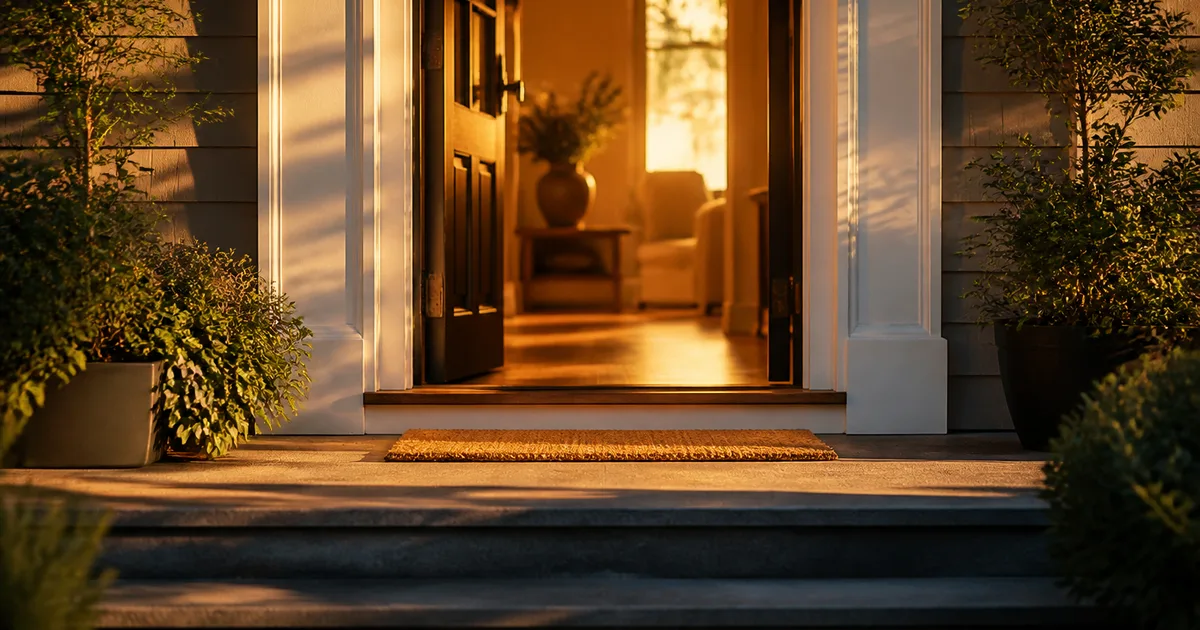 A person reviewing an official approval notice letter at a home desk, laptop and folder of documents nearby, soft daylight