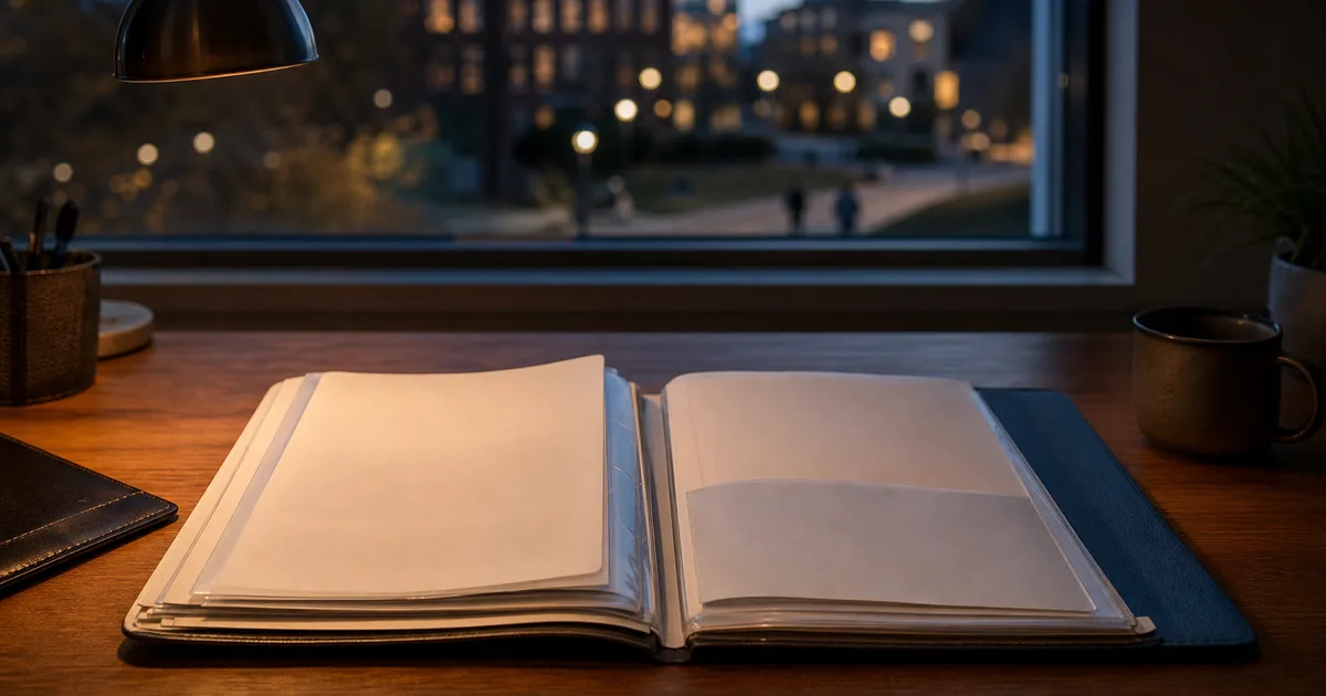 A university student at an international student services desk reviewing documents with an advisor in a bright campus office