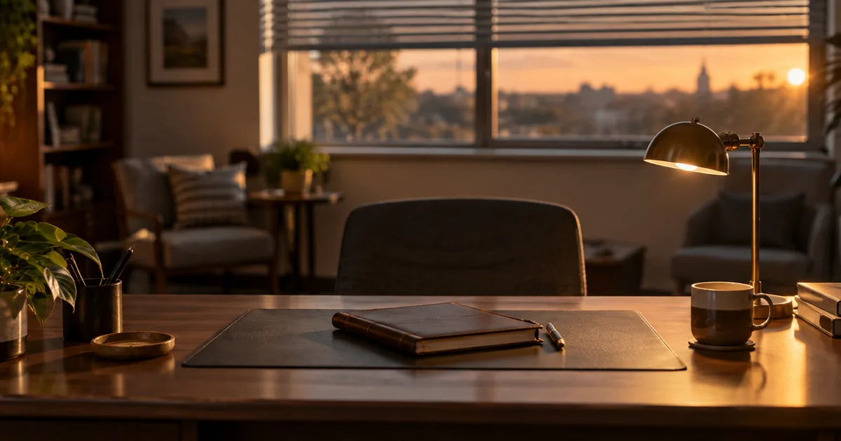 International student and an advisor reviewing paperwork together at a cluttered desk in a university international student services office