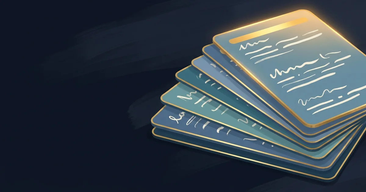 A stack of overlapping editorial cards representing different job board interfaces, on a navy background with gold accents.