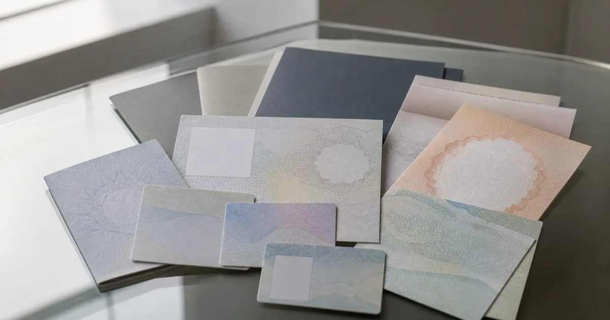A person organizing a passport, diploma, and pay stubs into labeled folders at a desk