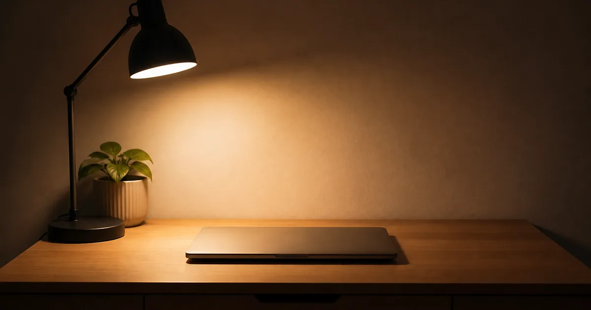 A person checks a laptop screen at a kitchen table in early morning light, coffee cup beside the keyboard, quiet focused mood