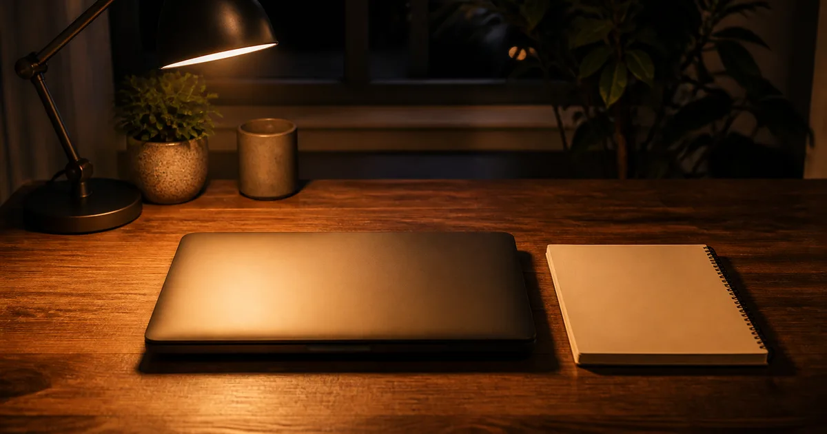 A person checking an immigration case status page on a laptop at a kitchen table with a coffee cup and morning light nearby