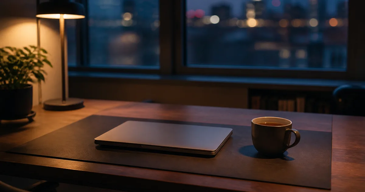 A person at a home desk reviewing immigration paperwork alongside a laptop screen, focused and studying a printed document