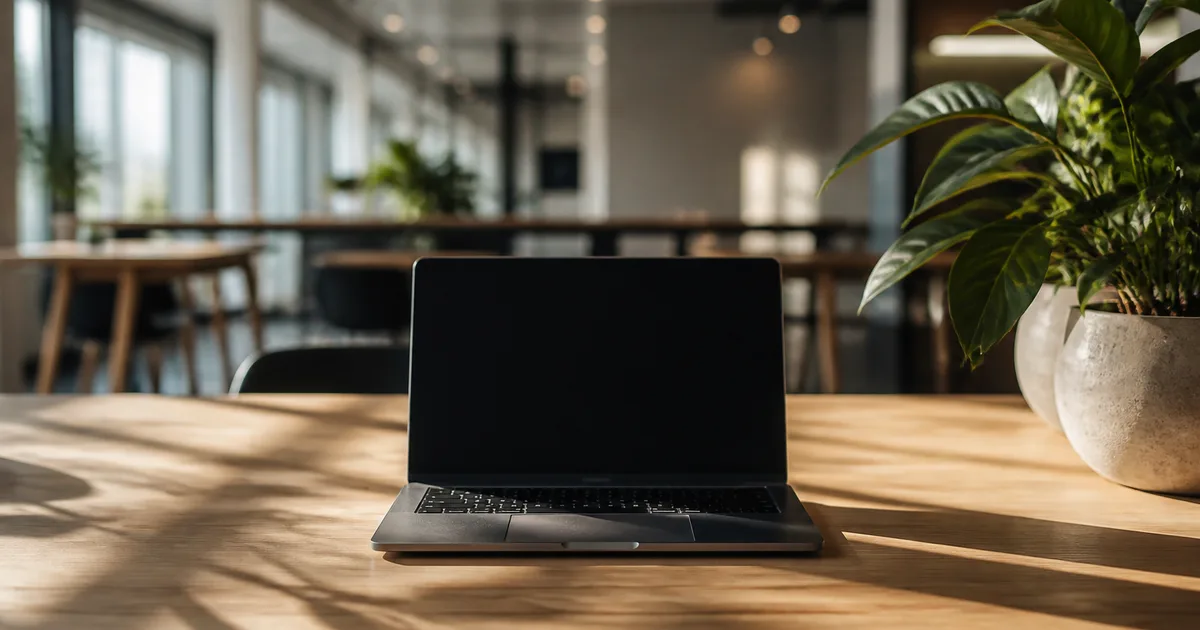Close-up of hands typing on a laptop keyboard at a home desk with a notebook and coffee cup nearby