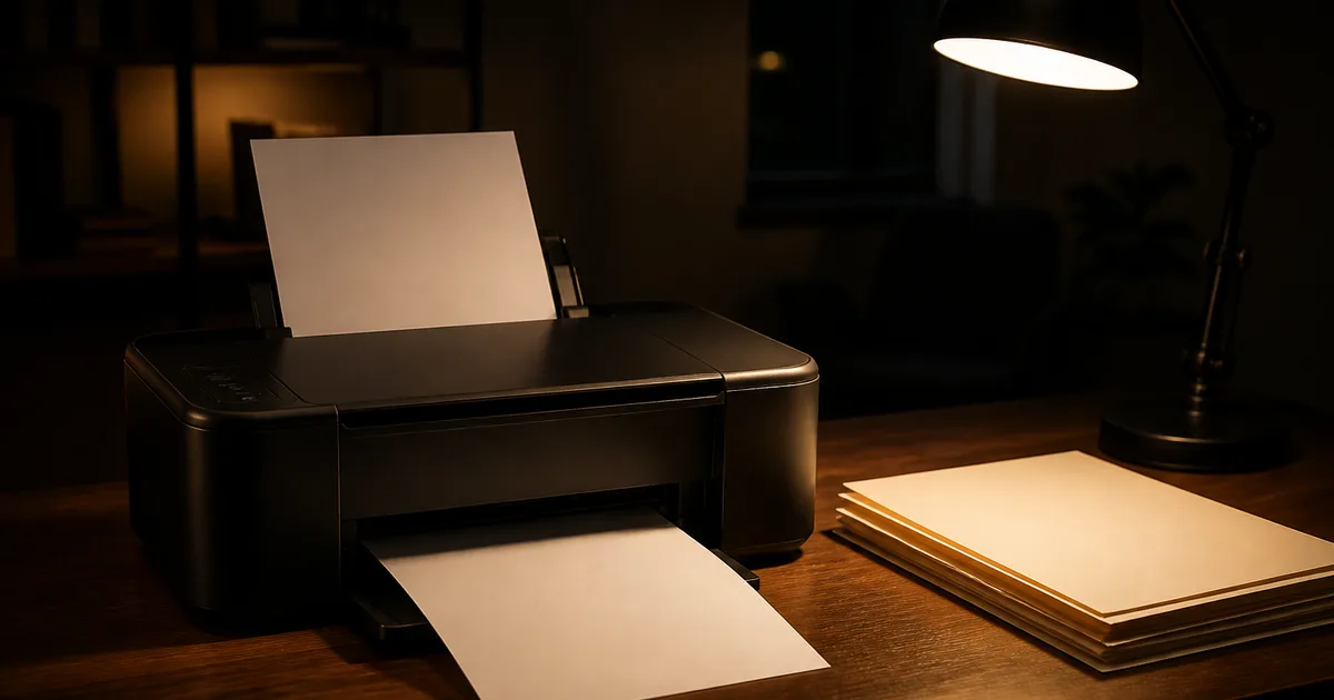 A person's hands filling out a printed government form at a wooden desk beside an open laptop, natural window light, home office setting