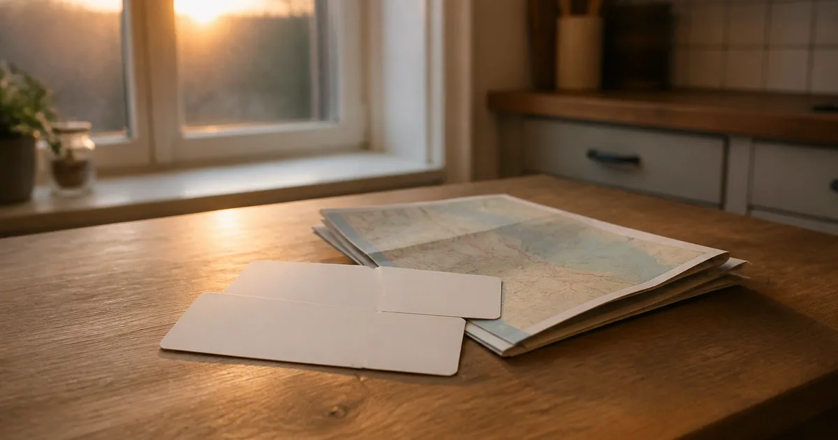 A young couple sitting together at a kitchen table reviewing passports and paperwork before a visa appointment