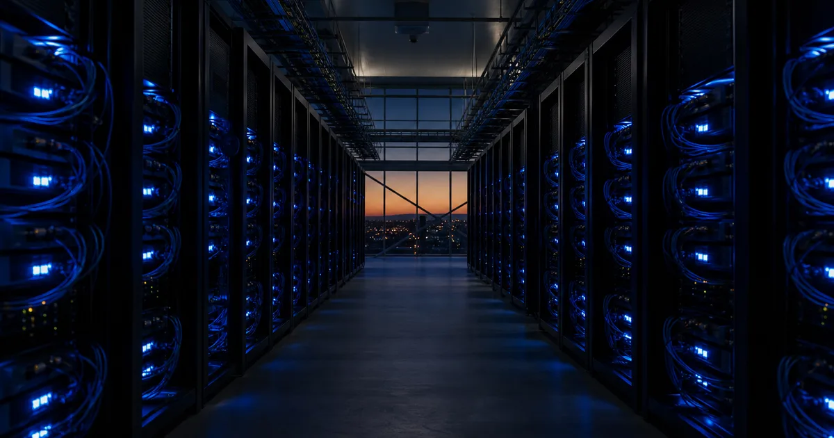 A machine learning engineer reviewing model deployment dashboards on multiple monitors in a modern open-plan tech office