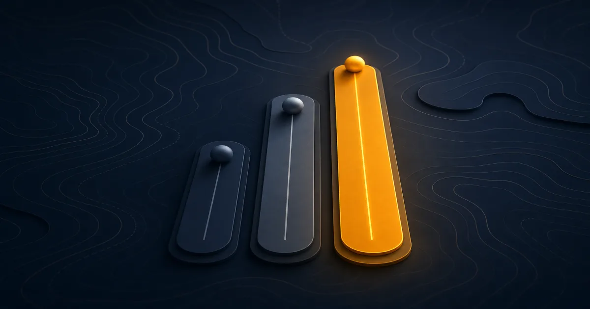 Three diverging arrow paths splitting from a single stylized graduation-cap silhouette, with topographic-line texture in the background.