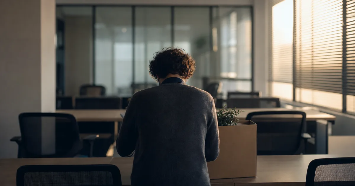 A professional sitting at a desk reviewing documents in a quiet home office, natural light coming through the window behind them