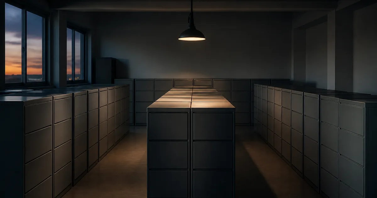A close-up of stacked immigration case folders and a desk calendar under soft window light in a quiet office