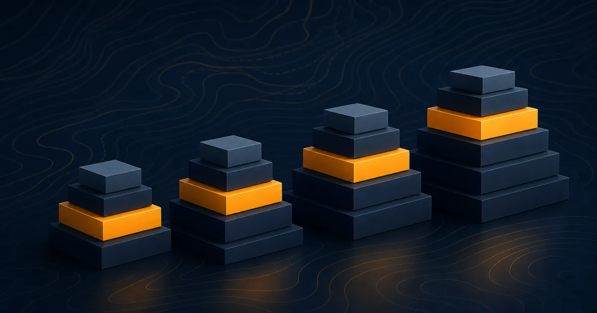 Four ascending stacked bars rising left to right, each taller than the last, with a topographic-line texture in the background suggesting climbing odds.