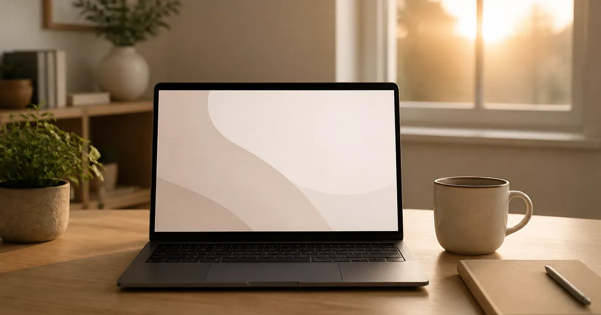 An international professional reviewing employment paperwork at a laptop in a bright modern office