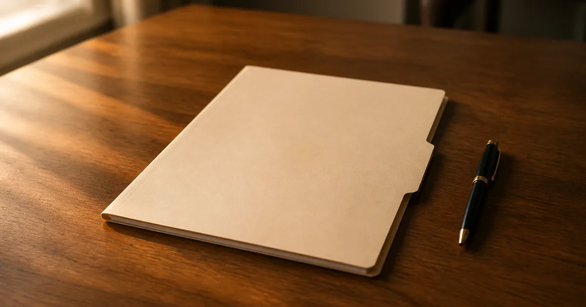 Close-up of a person's hands reviewing printed immigration petition documents beside a laptop at a home office desk