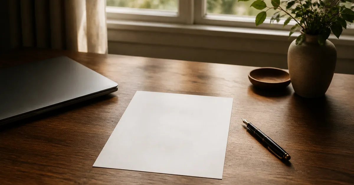 A person reviewing immigration paperwork and a passport at a home desk with a laptop open beside a cup of coffee
