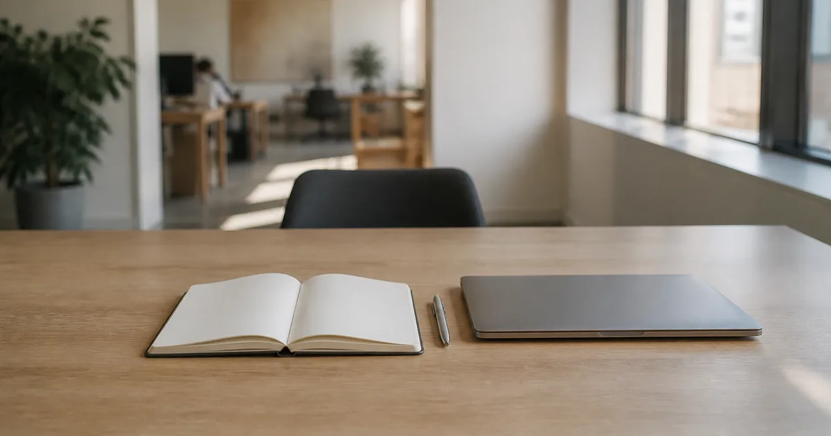 A professional reviewing visa paperwork at a desk with a laptop and a folder of immigration documents